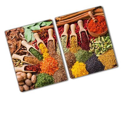 Chopping board glass Colorful spices