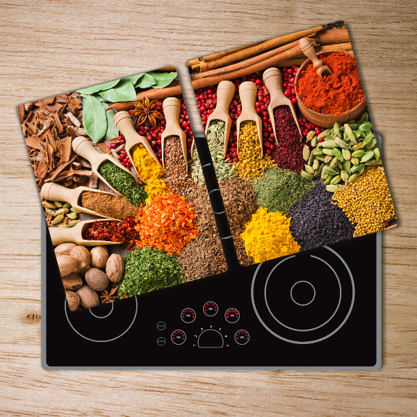 Chopping board glass Colorful spices