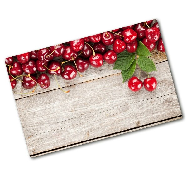 Chopping board glass Cherries on wood