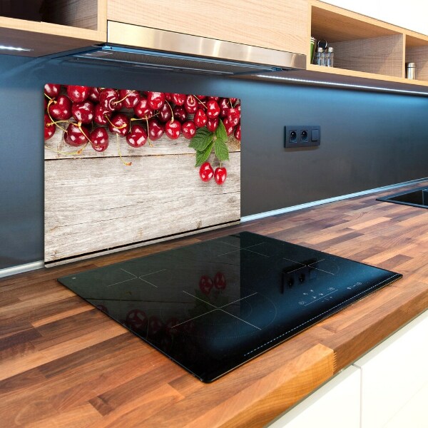 Chopping board glass Cherries on wood