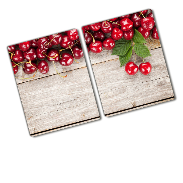 Chopping board glass Cherries on wood