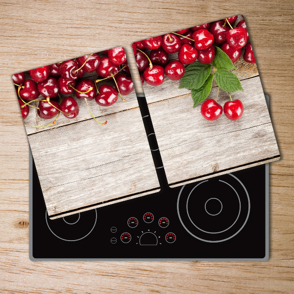 Chopping board glass Cherries on wood