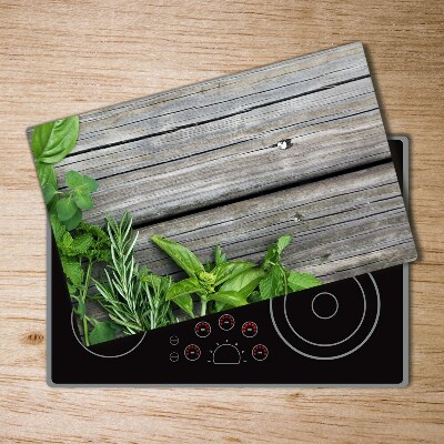 Chopping board Wooden background herbs