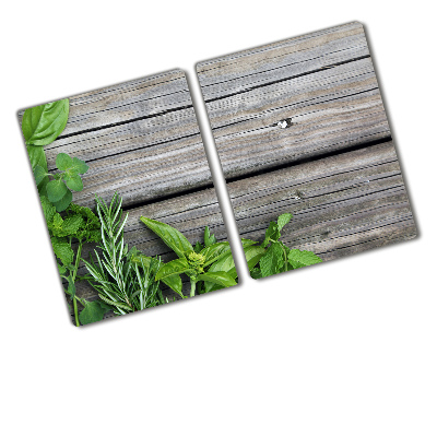 Chopping board Wooden background herbs