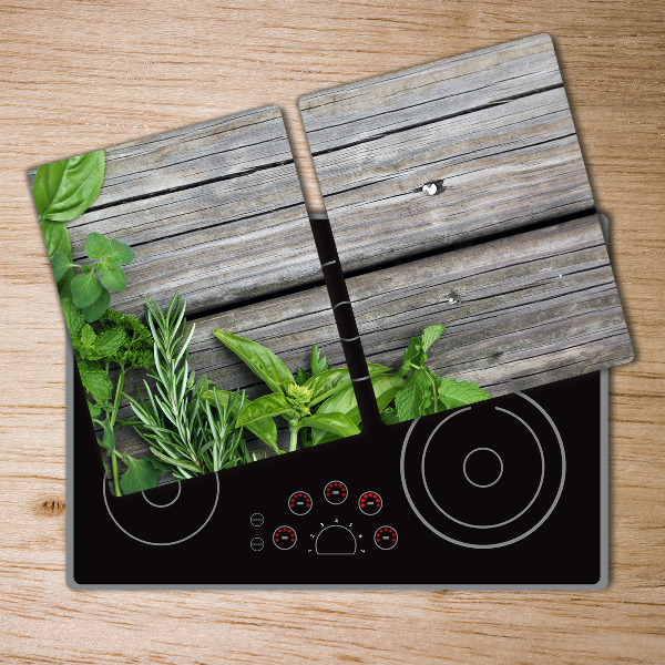 Chopping board Wooden background herbs