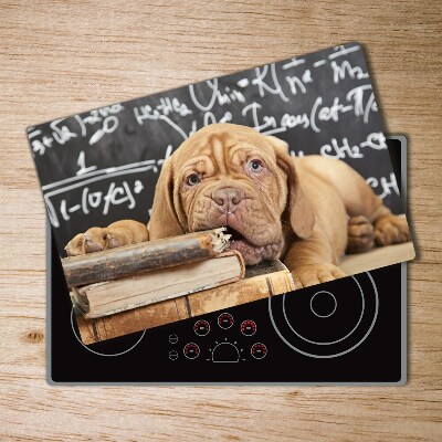 Chopping board The dog bites a book