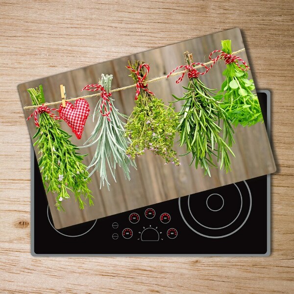 Chopping board glass Herbs on a string