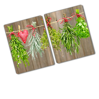 Chopping board glass Herbs on a string