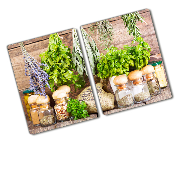 Chopping board glass Herbs on a string