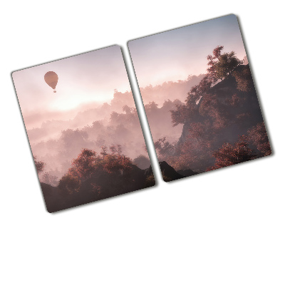 Chopping board glass Balloon above the forest