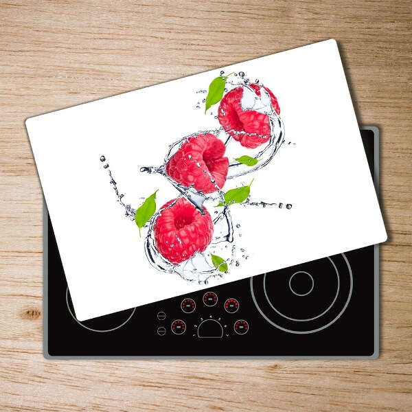 Chopping board glass Raspberry and water