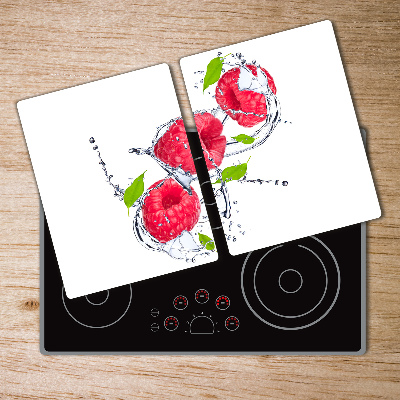 Chopping board glass Raspberry and water