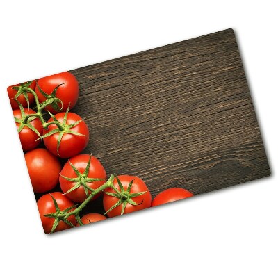 Chopping board glass Tomatoes on wood