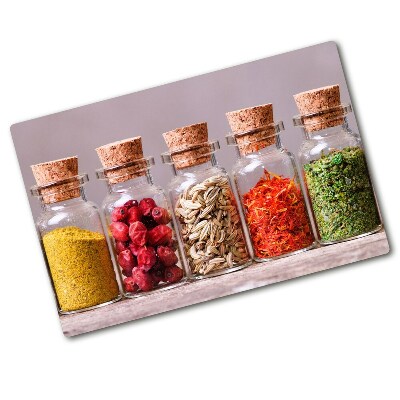 Chopping board glass Colorful spices