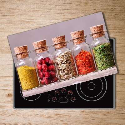 Chopping board glass Colorful spices