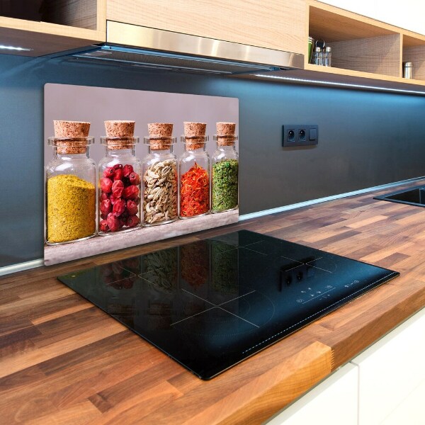 Chopping board glass Colorful spices