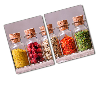 Chopping board glass Colorful spices