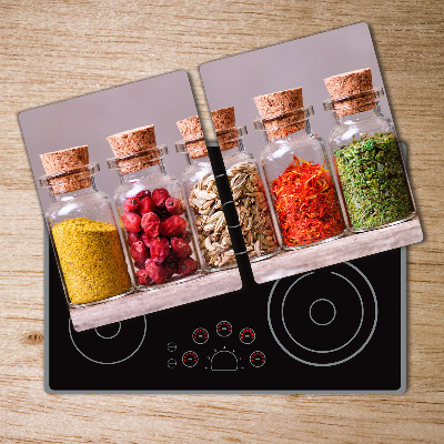 Chopping board glass Colorful spices