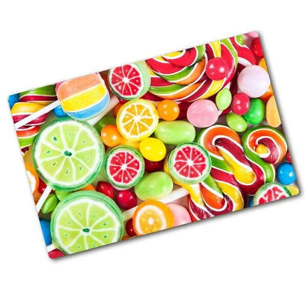 Chopping board glass Colorful candies