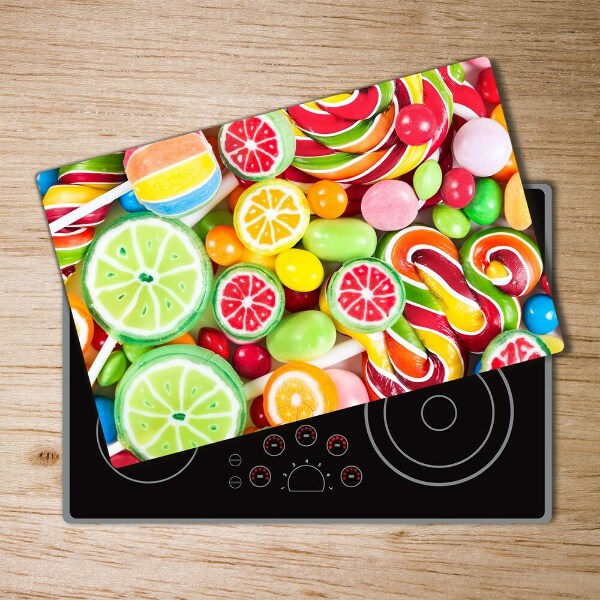 Chopping board glass Colorful candies