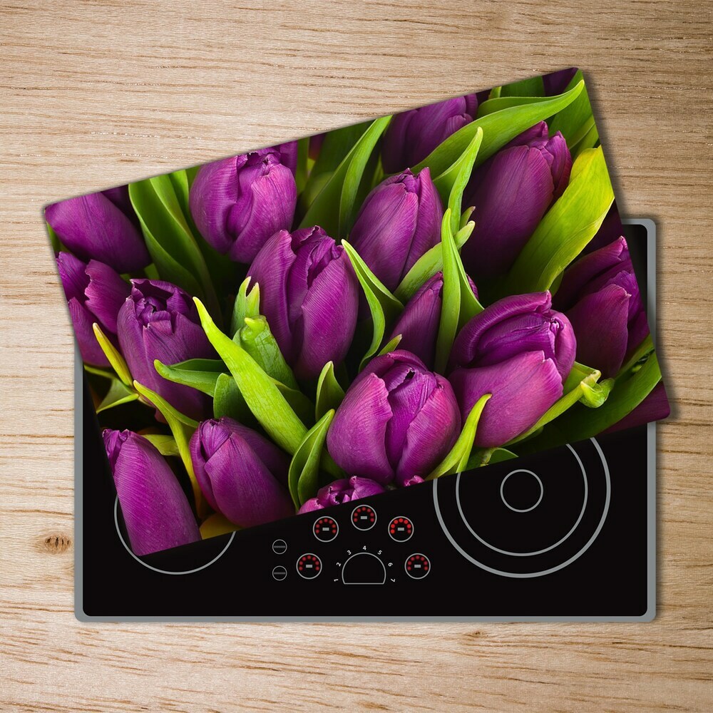 Glass chopping board Violet tulips