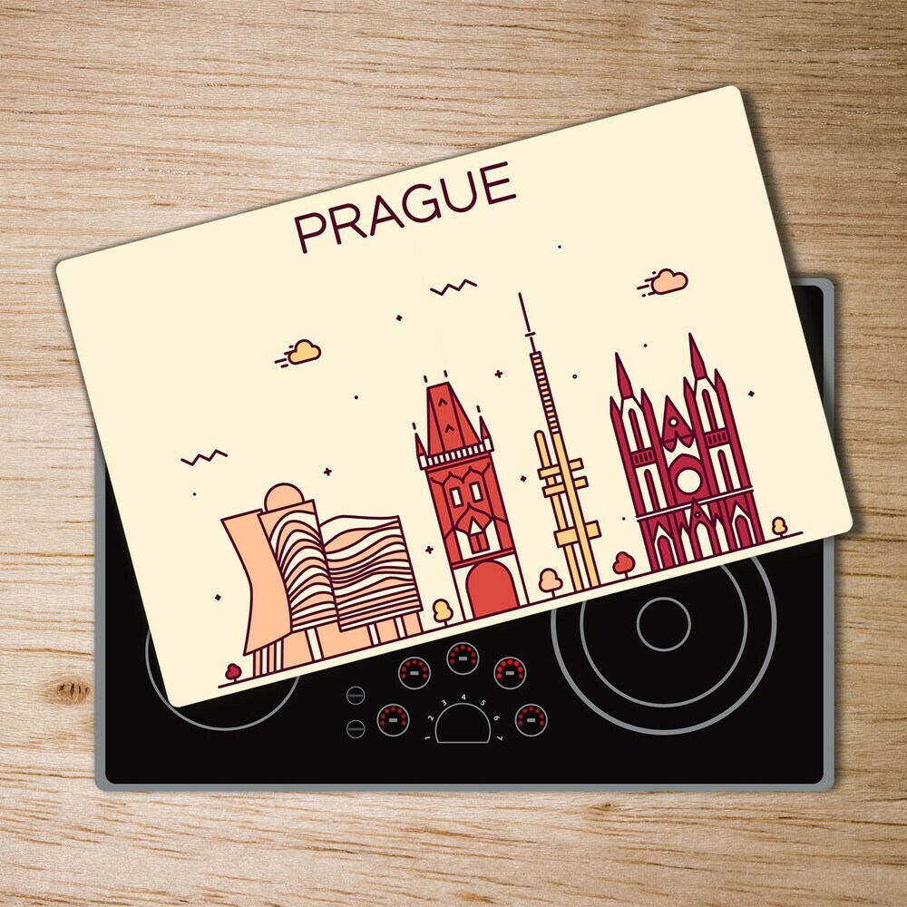 Chopping board glass Prague Maps and Flag buildings