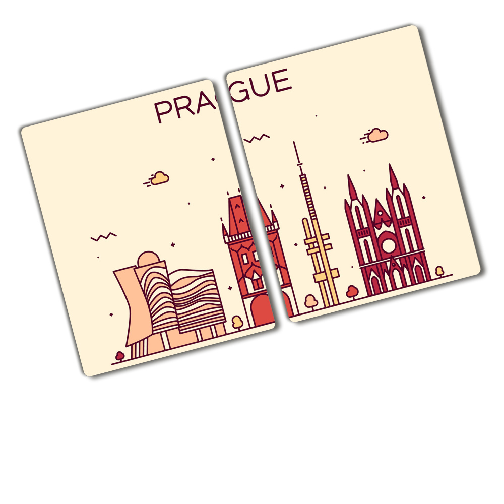 Chopping board glass Prague Maps and Flag buildings