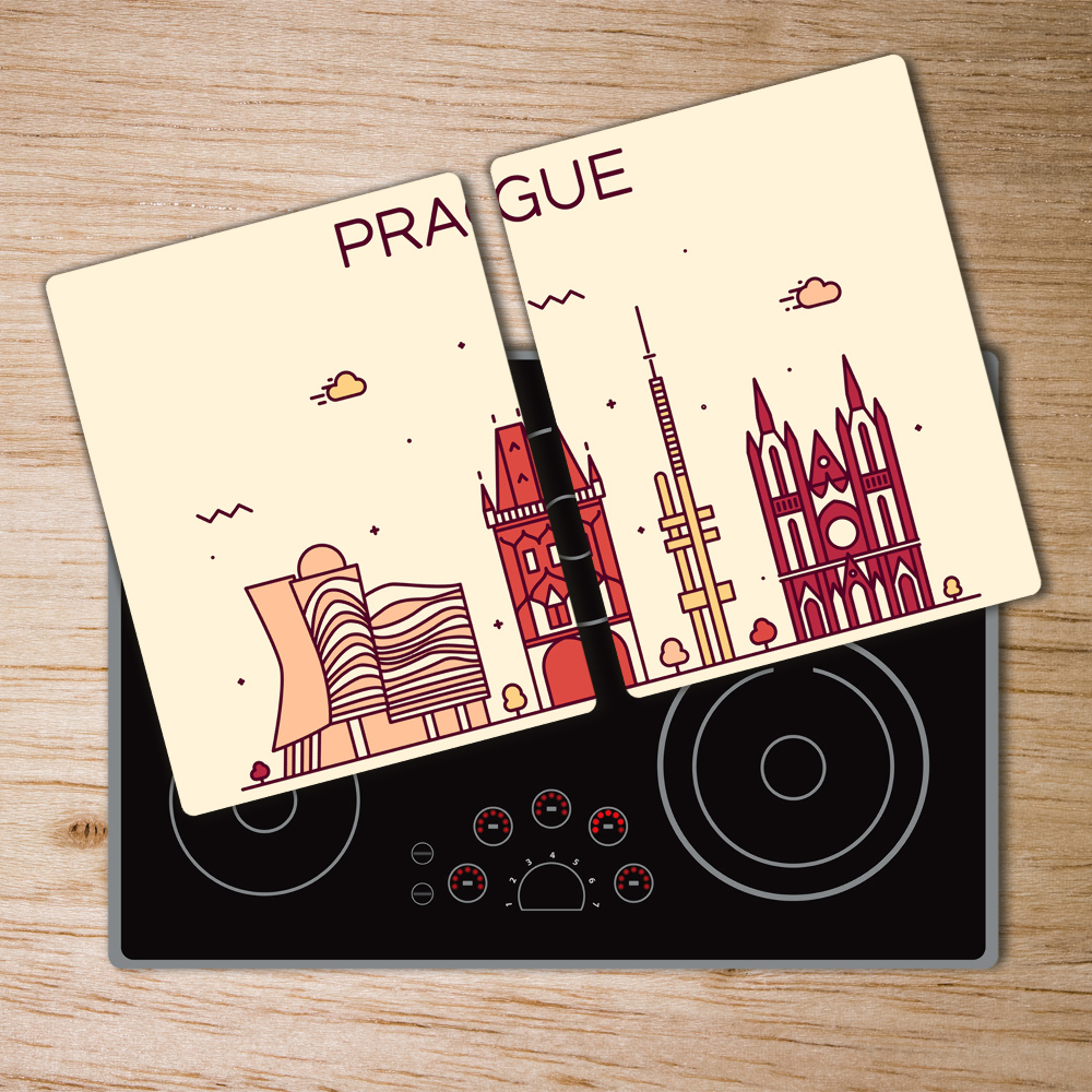 Chopping board glass Prague Maps and Flag buildings