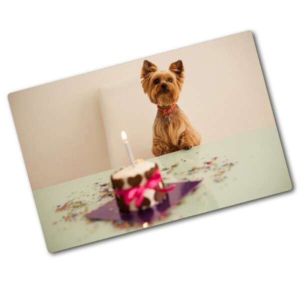 Glass chopping board Dog with a cake