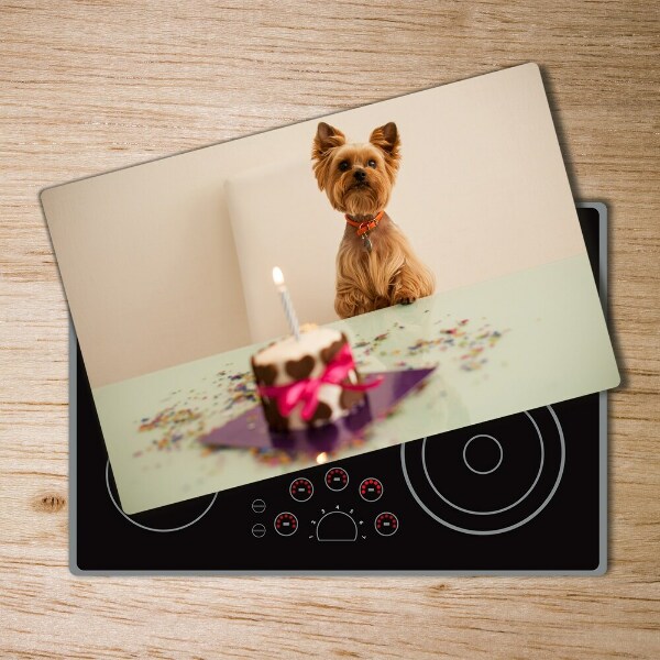 Glass chopping board Dog with a cake