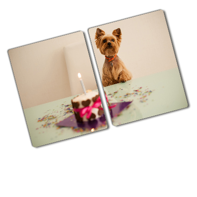 Glass chopping board Dog with a cake