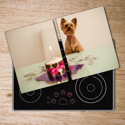 Glass chopping board Dog with a cake