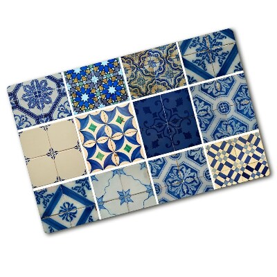 Glass chopping board Portuguese tiles