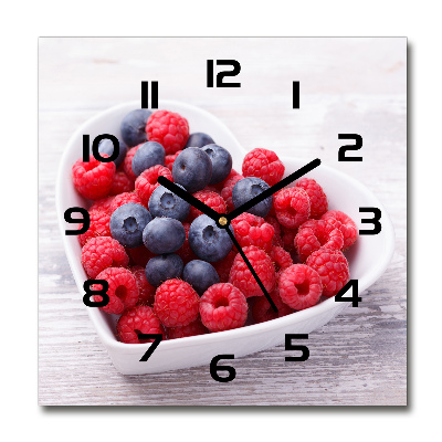 Square glass wall clock Raspberries and berries