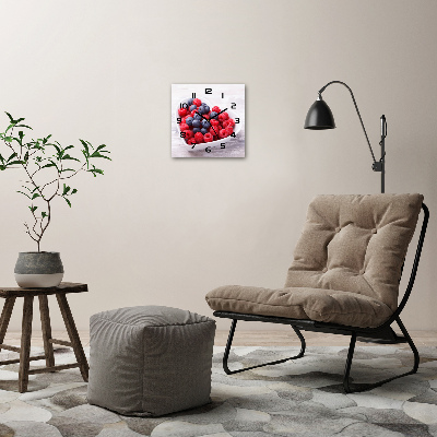 Square glass wall clock Raspberries and berries