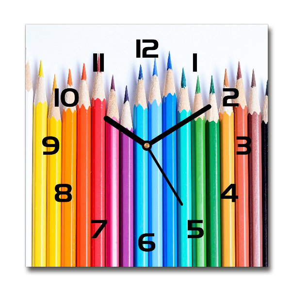 Square kitchen clock Colourful pencils