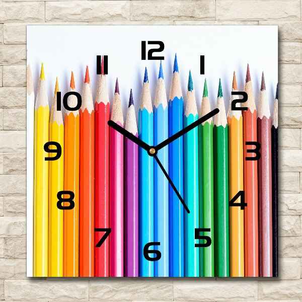 Square kitchen clock Colourful pencils