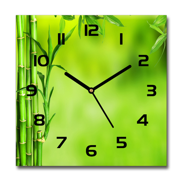 Square glass wall clock Bamboo