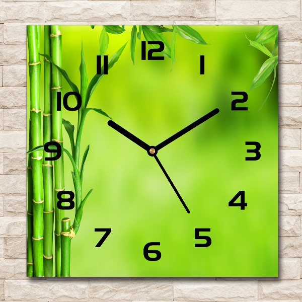 Square glass wall clock Bamboo