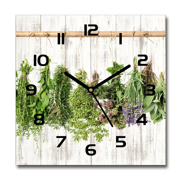 Square glass wall clock Herbs on a string