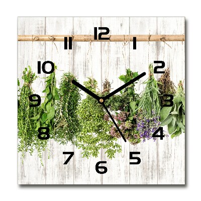 Square glass wall clock Herbs on a string