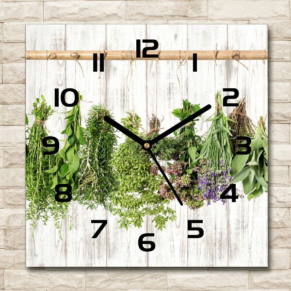 Square glass wall clock Herbs on a string