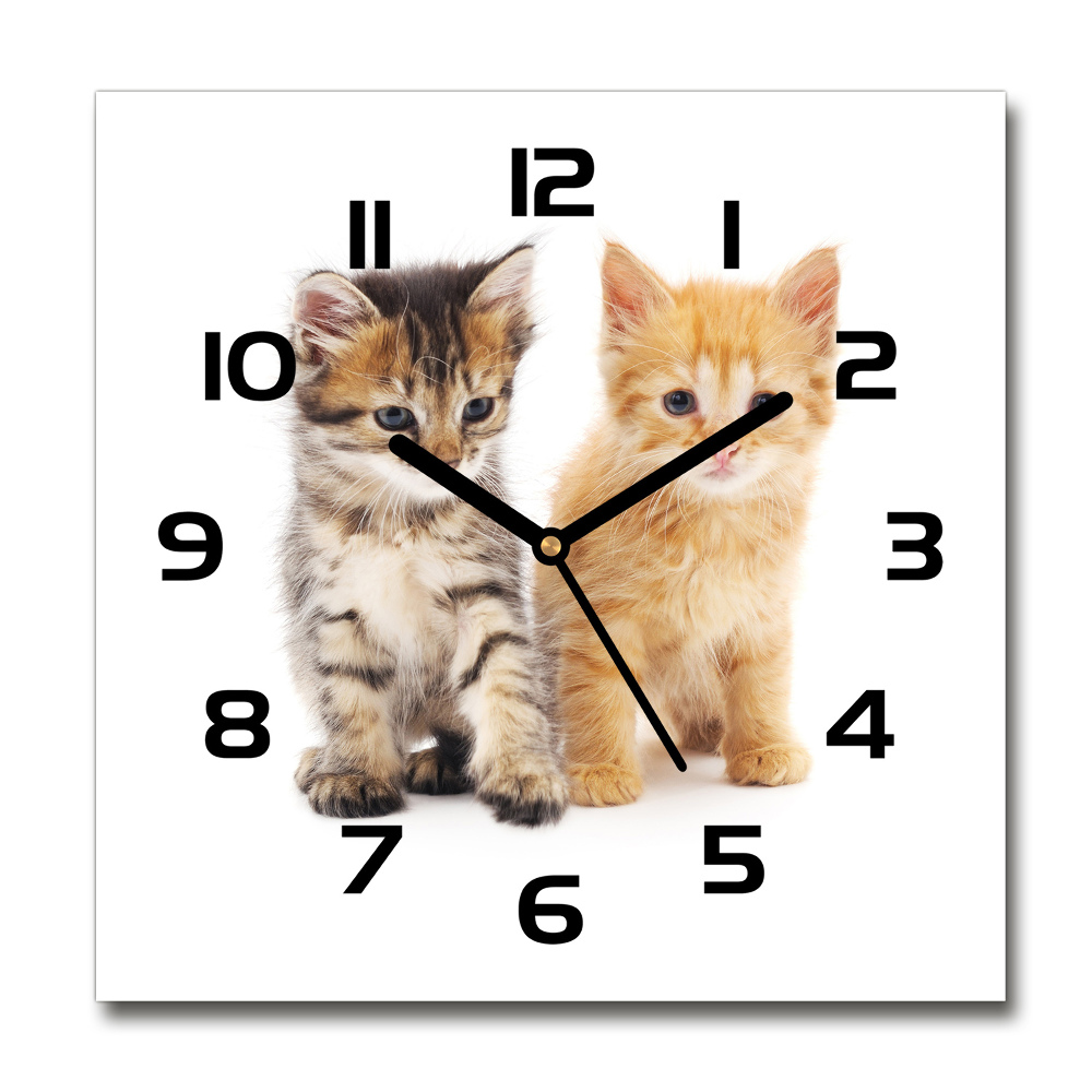 Square glass wall clock Brown and red cat