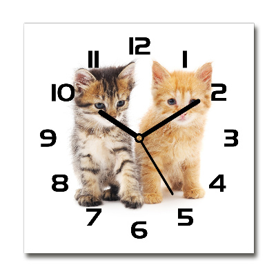 Square glass wall clock Brown and red cat