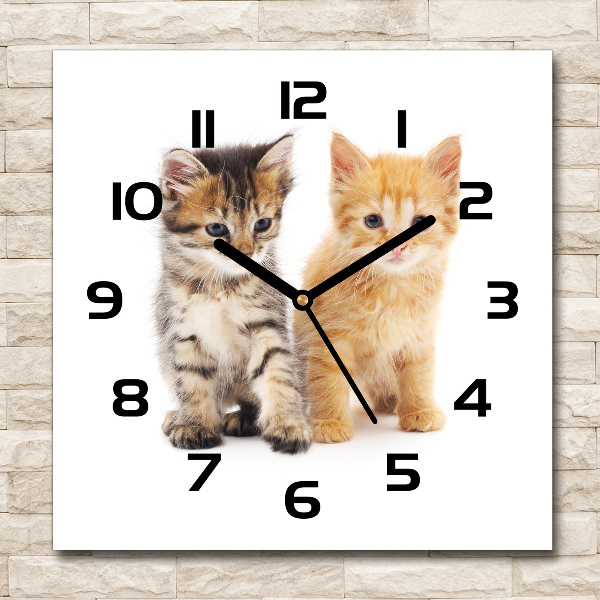 Square glass wall clock Brown and red cat