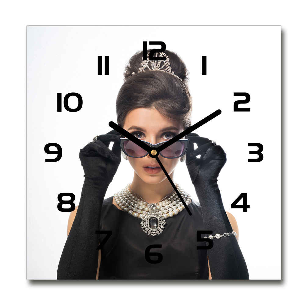 Square kitchen clock Woman with glasses