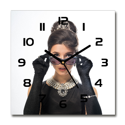 Square kitchen clock Woman with glasses