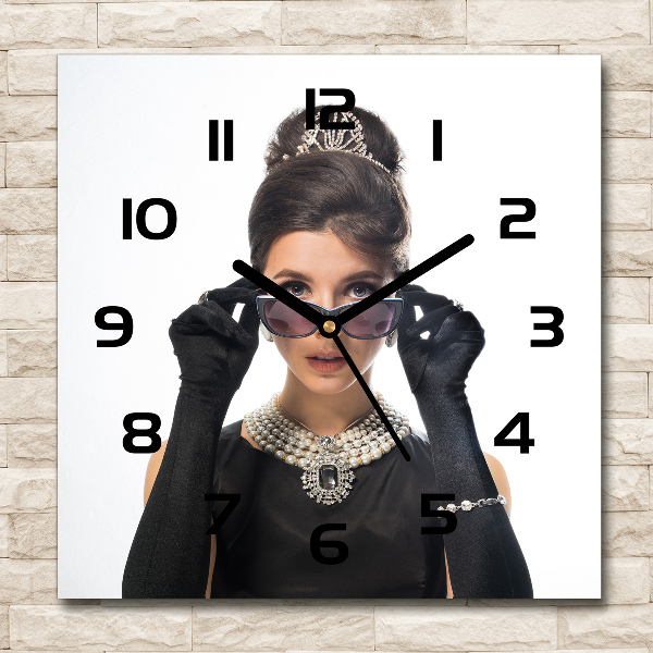 Square kitchen clock Woman with glasses