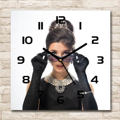 Square kitchen clock Woman with glasses