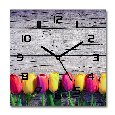 Square kitchen clock Tulips on wood